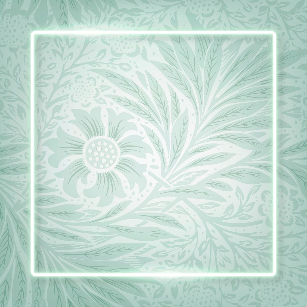 Square white neon frame on tropical leaves background vector