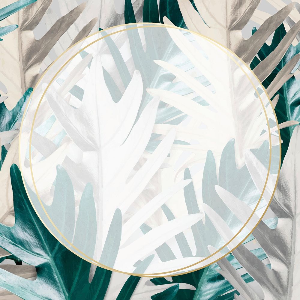Round  frame on metallic leaves patterned background