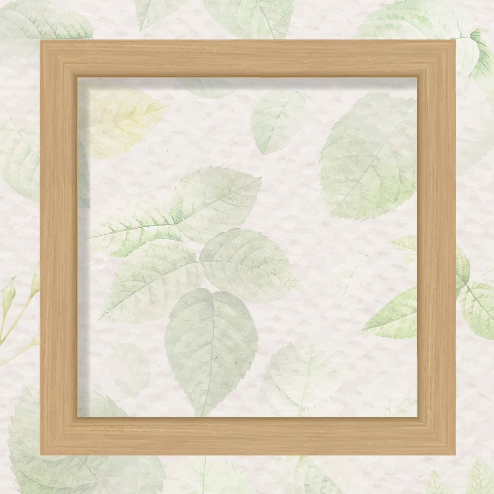Square wooden frame on foliage pattern background vector