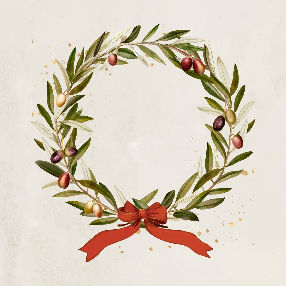 Christmas olive wreath badge vector