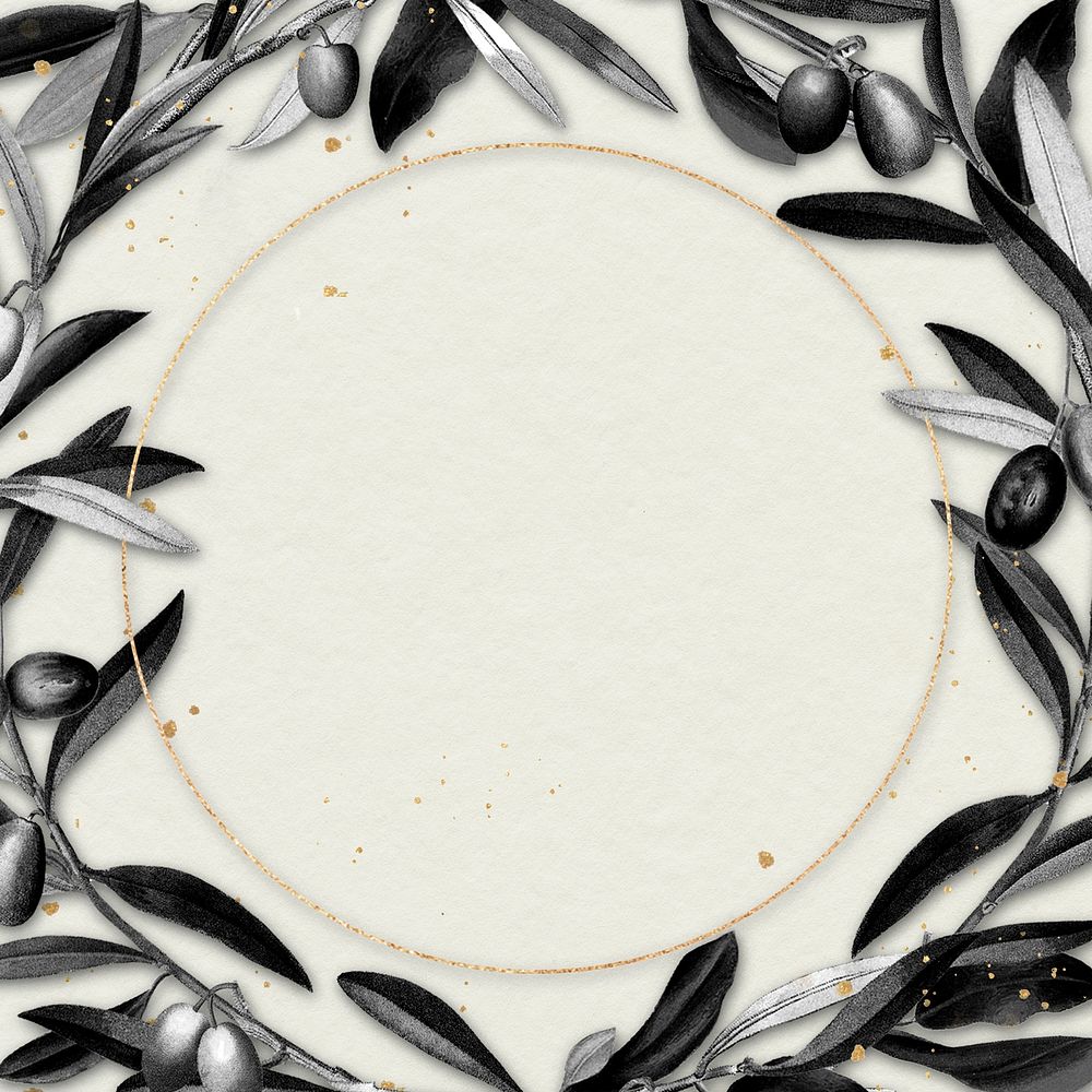 Olive wreath with a gold frame design element illustration