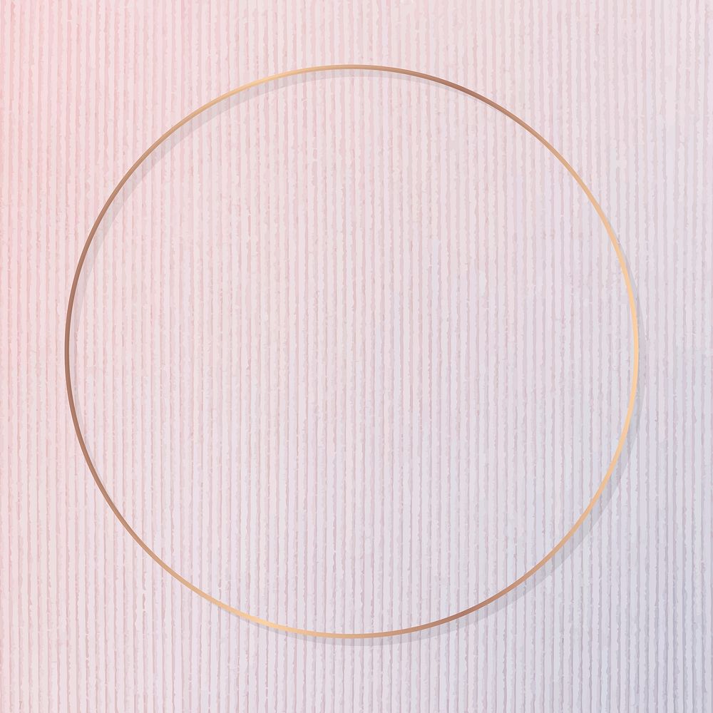 Round gold frame on pink corduroy textured background vector