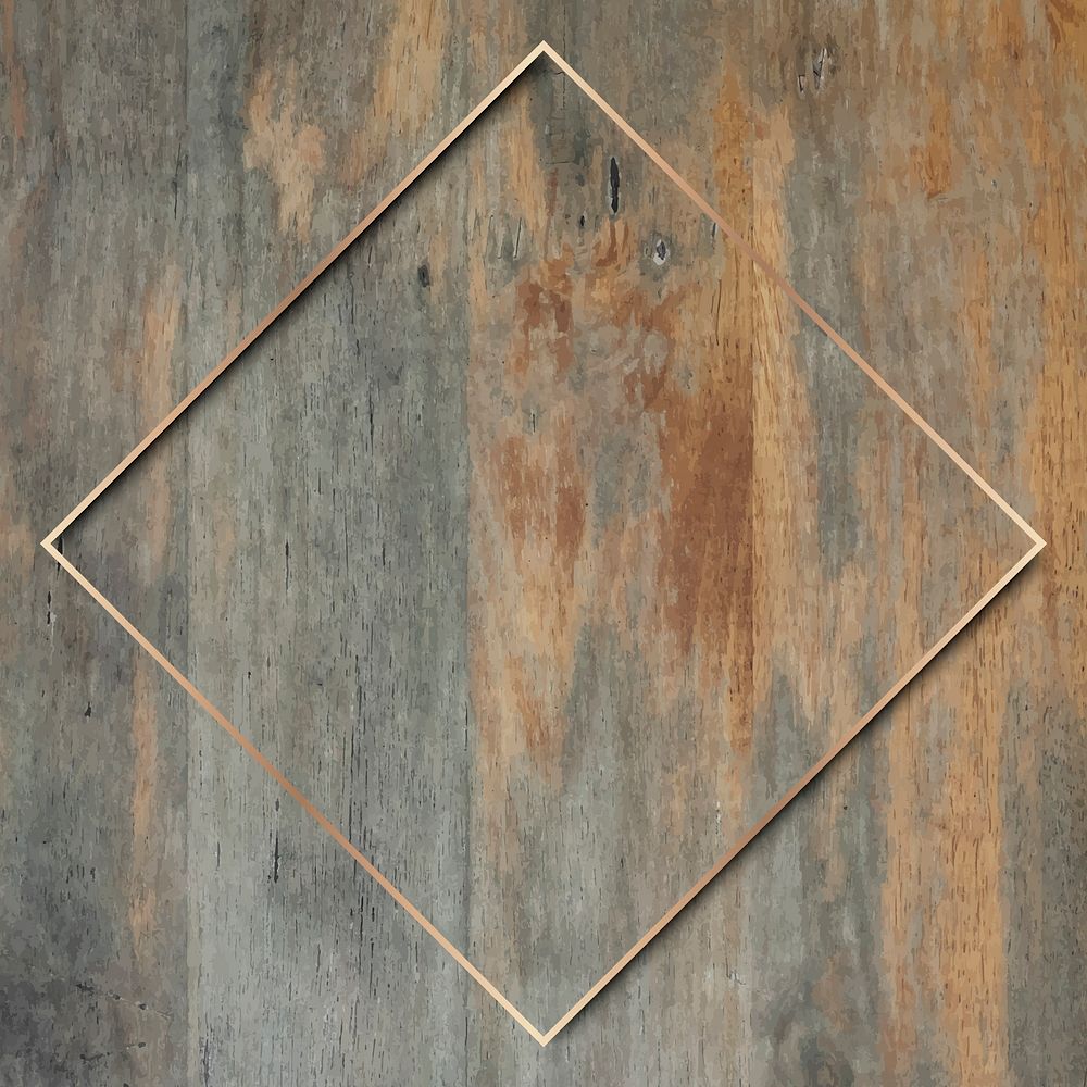 Rhombus gold frame on grunge wooden background vector