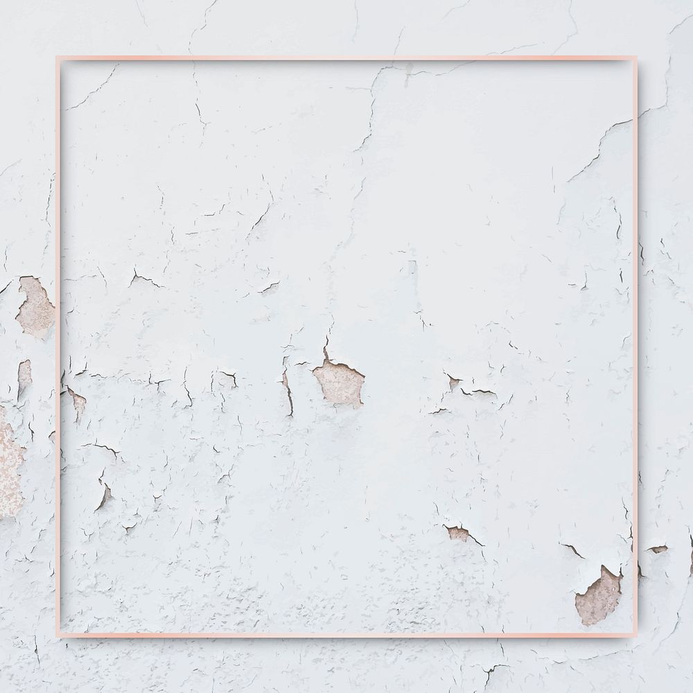 Square rose gold frame on weathered paint wall background vector