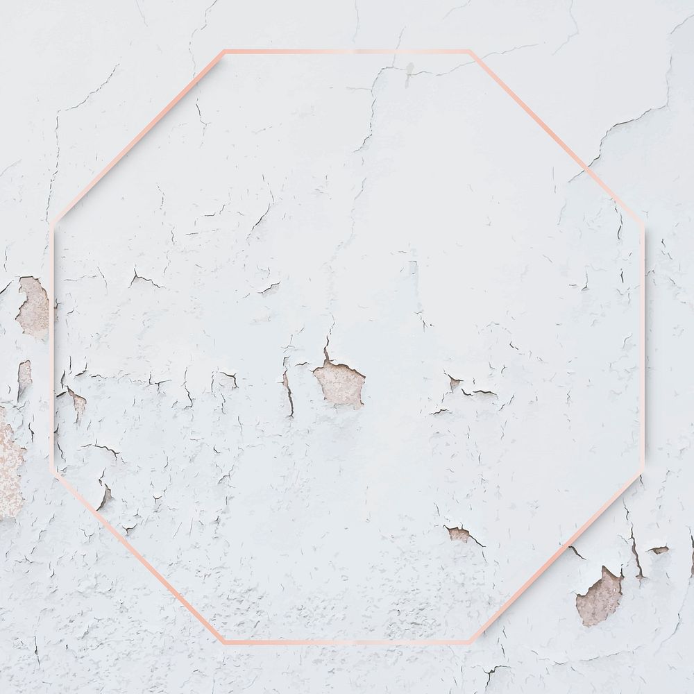 Octagon rose gold frame on weathered paint wall background vector