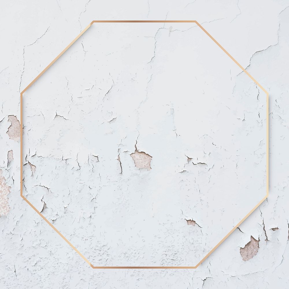 Octagon gold frame on weathered white paint textured background vector