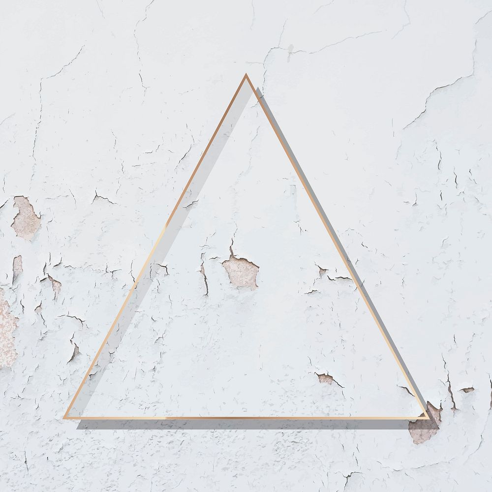 Triangle rose gold frame on weathered white wall vector