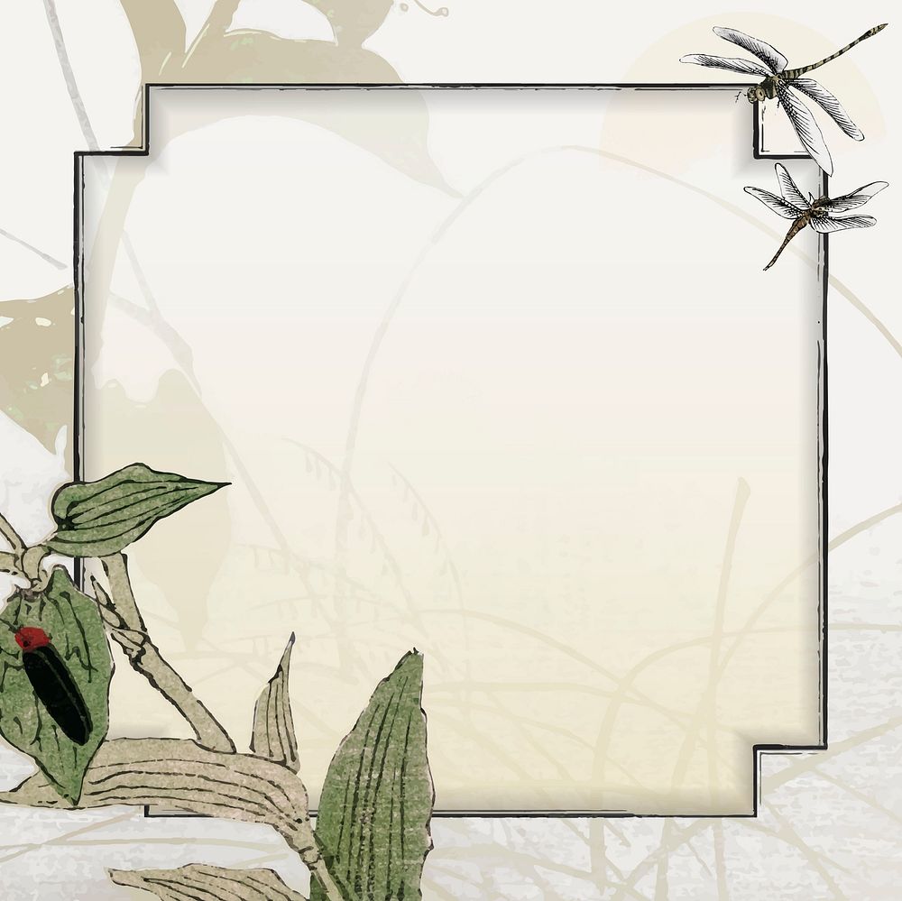 Leafy dragonfly frame design vector