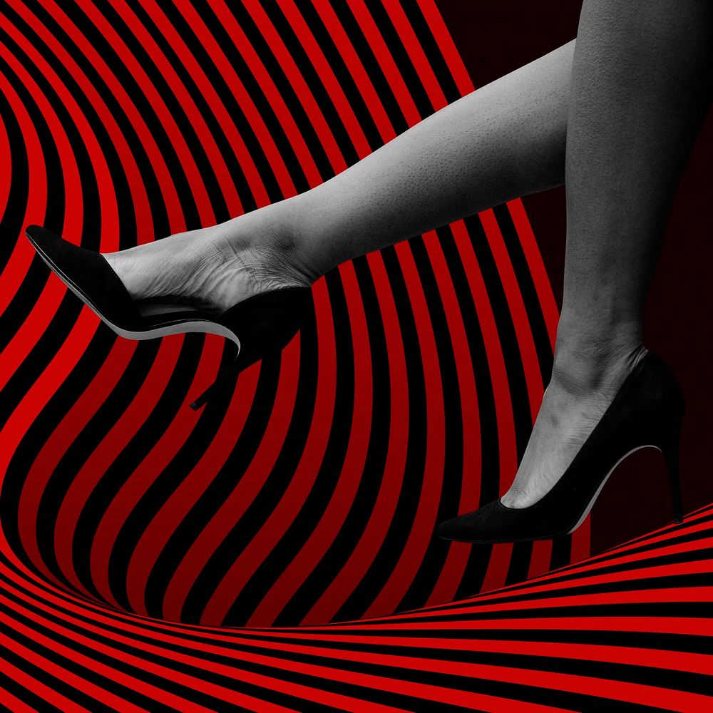 Woman legs with black heels up in the air social advertisement mockup