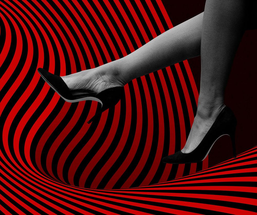 Woman legs with black heels up in the air social advertisement mockup