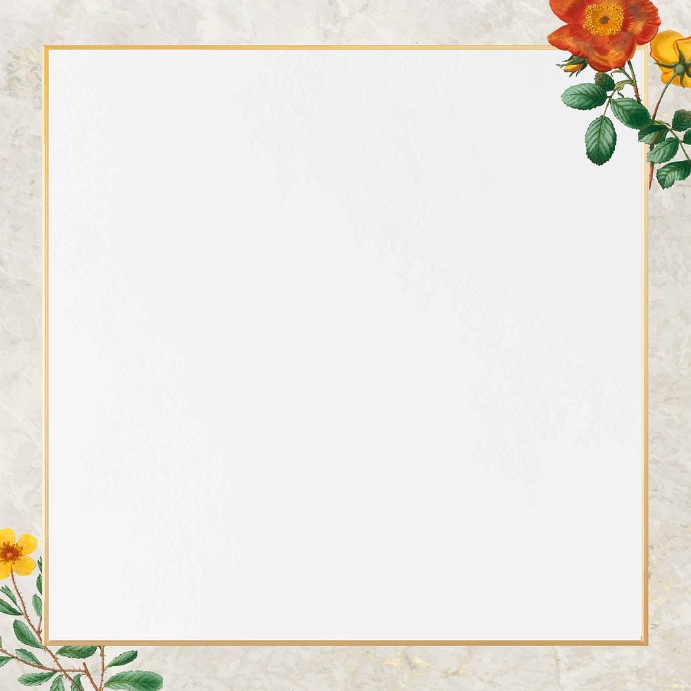 Gold frame with Chilean avens pattern on beige background vector