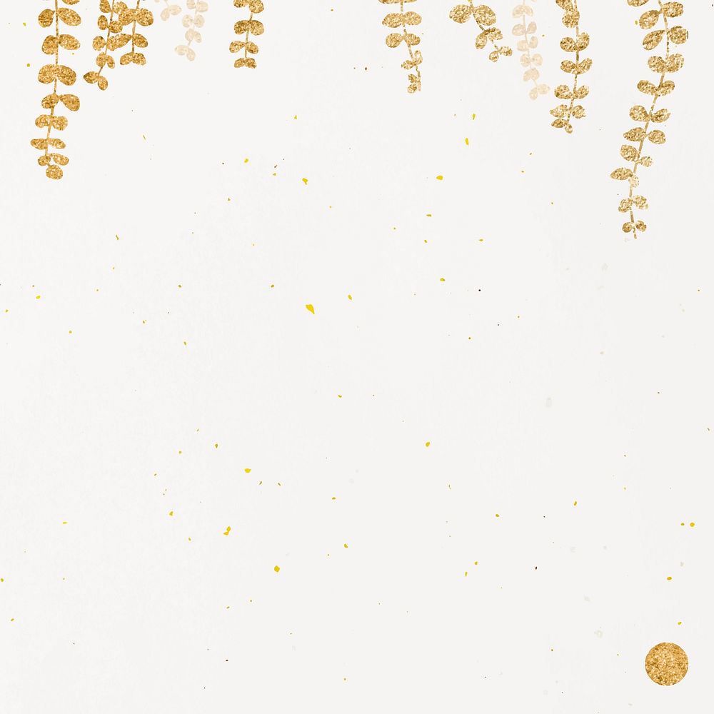 Glittery gold eucalyptus leaf pattern on beige background vector