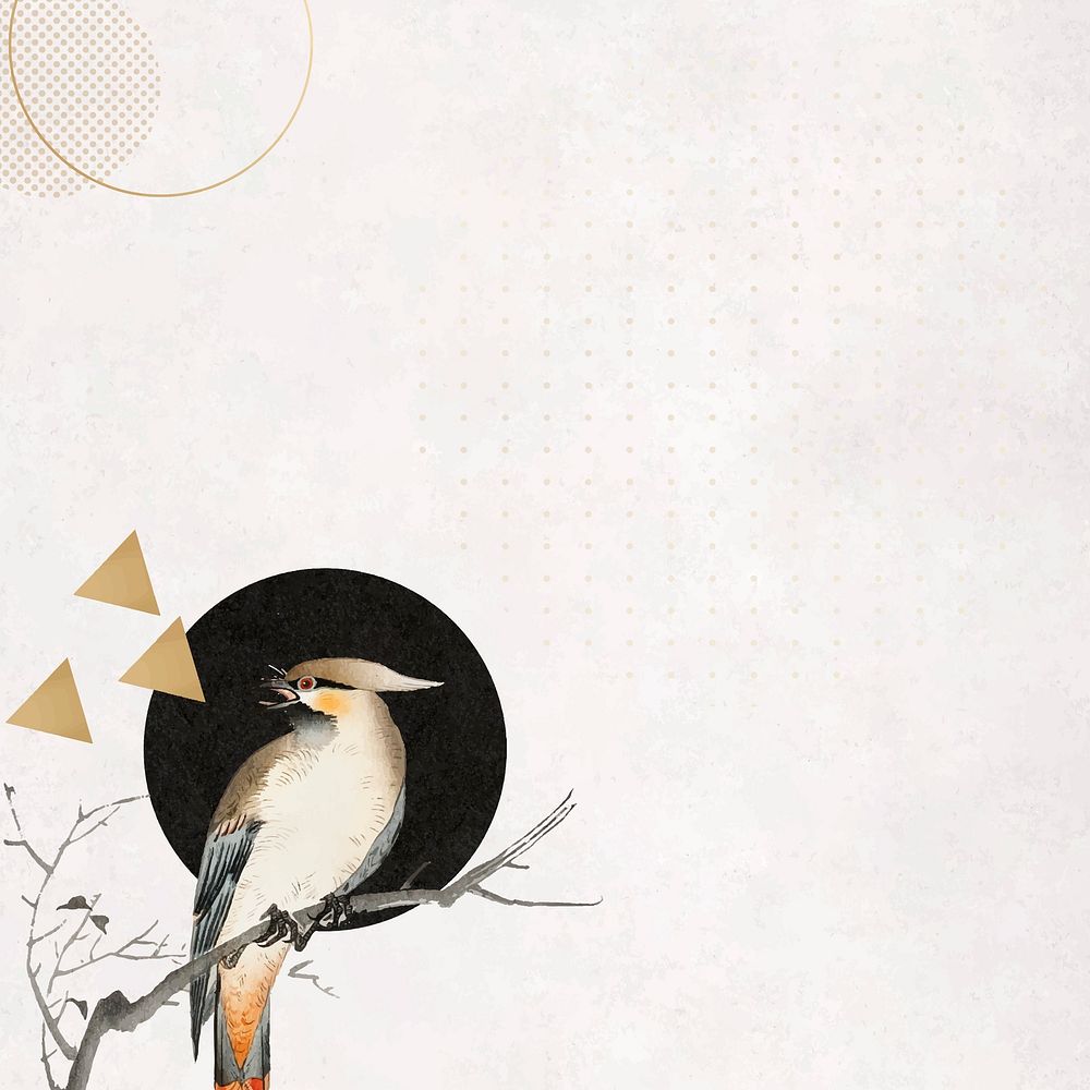 Bird on a branch frame vector mobile phone wallpaper