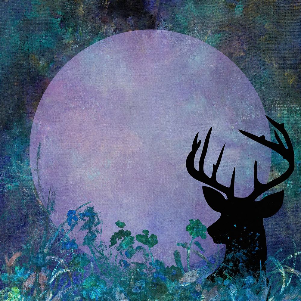 Round frame with a deer head silhouette painting patterned background illustration