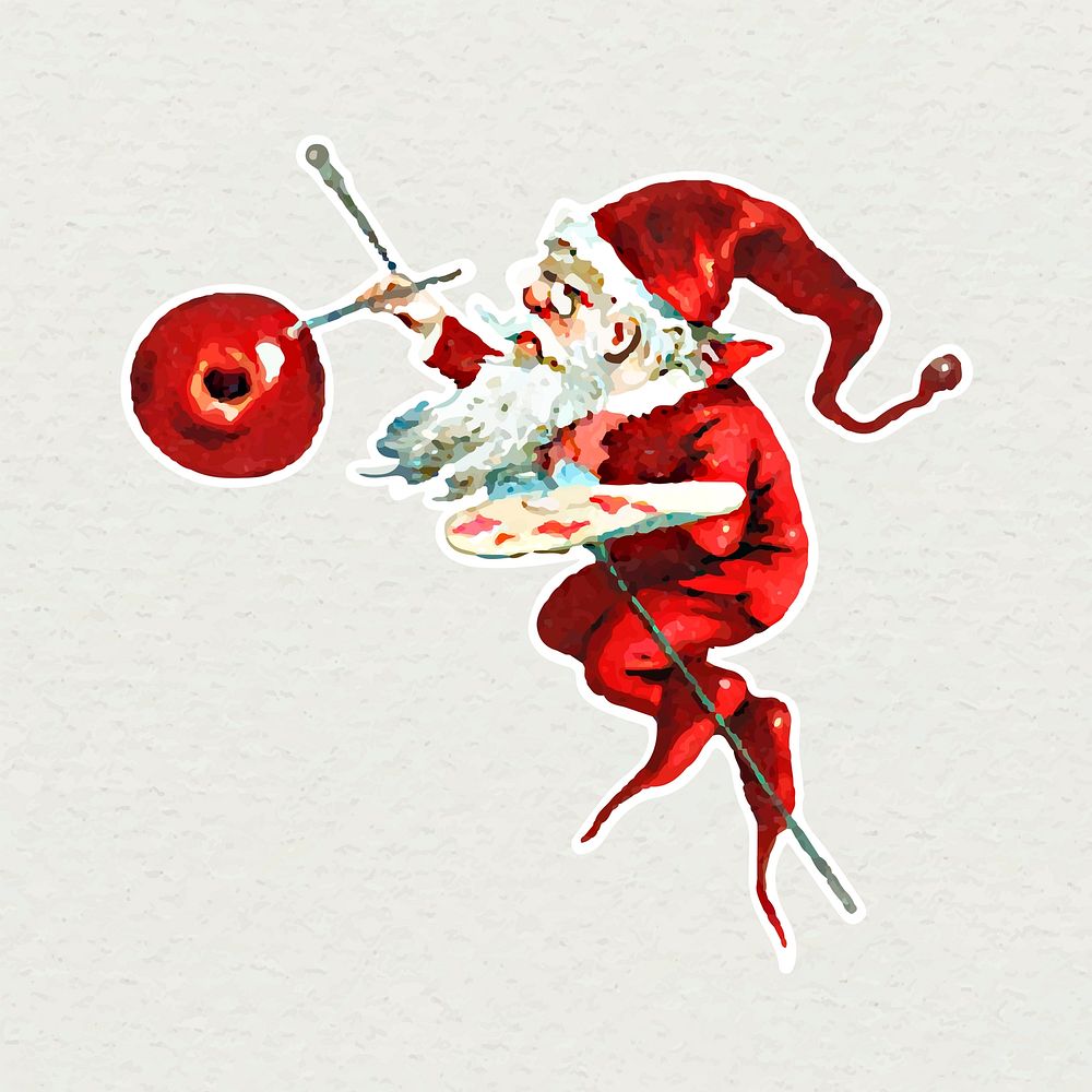Santa elf painting berry sticker vector