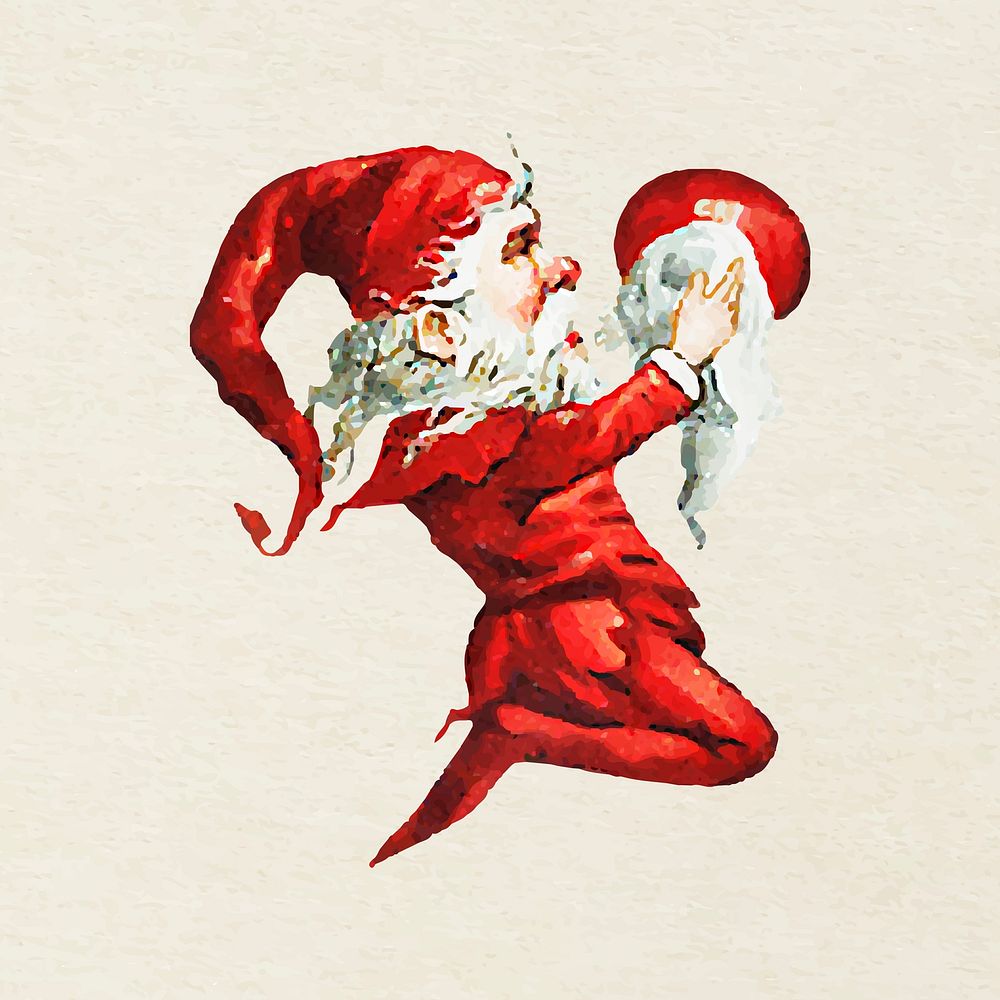 Santa elf wiping berry Christmas sticker vector