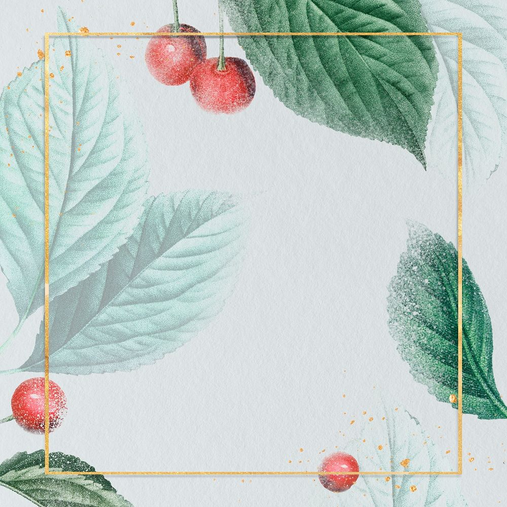 Metallic frame with cherry leaves patterned social template illustration