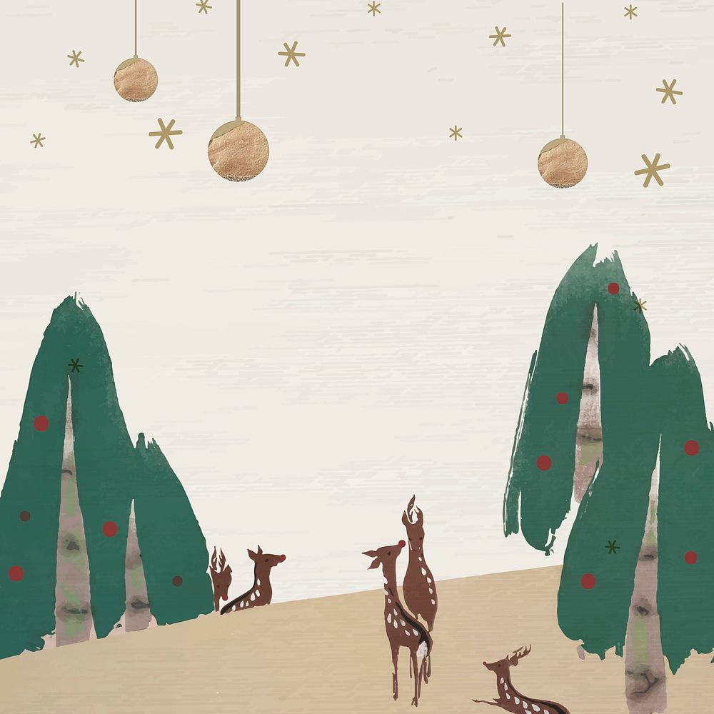 Deer in the forest Christmas frame vector