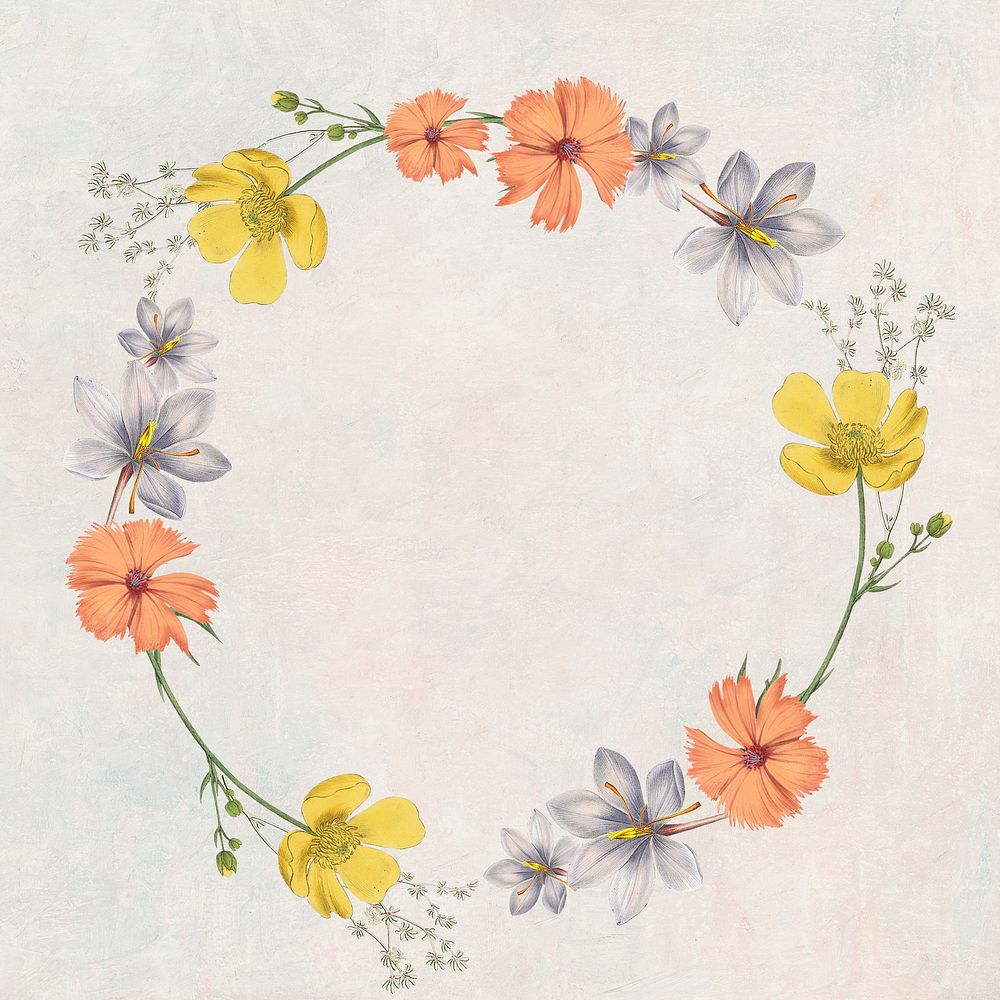 Round mixed flowers frame patterned