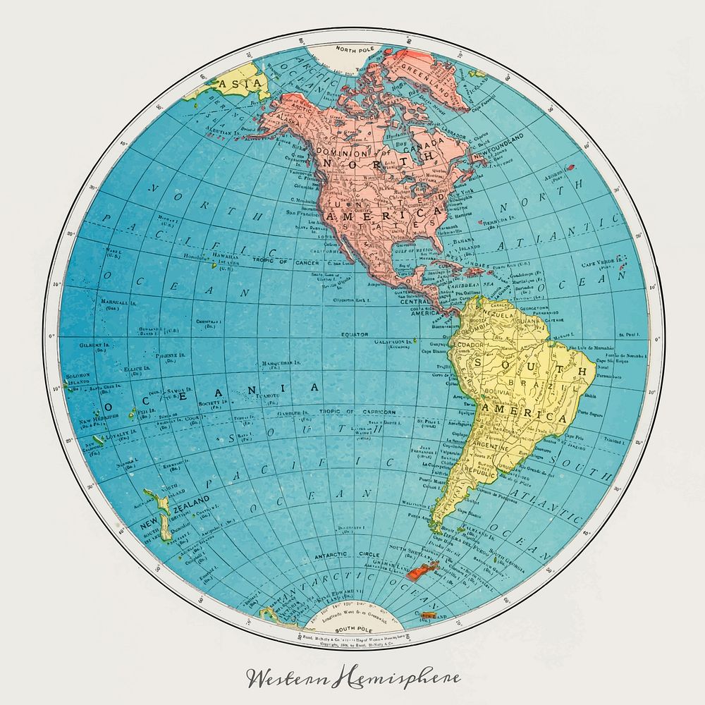 Western Hemisphere map vintage illustration vector, remix from original artwork.