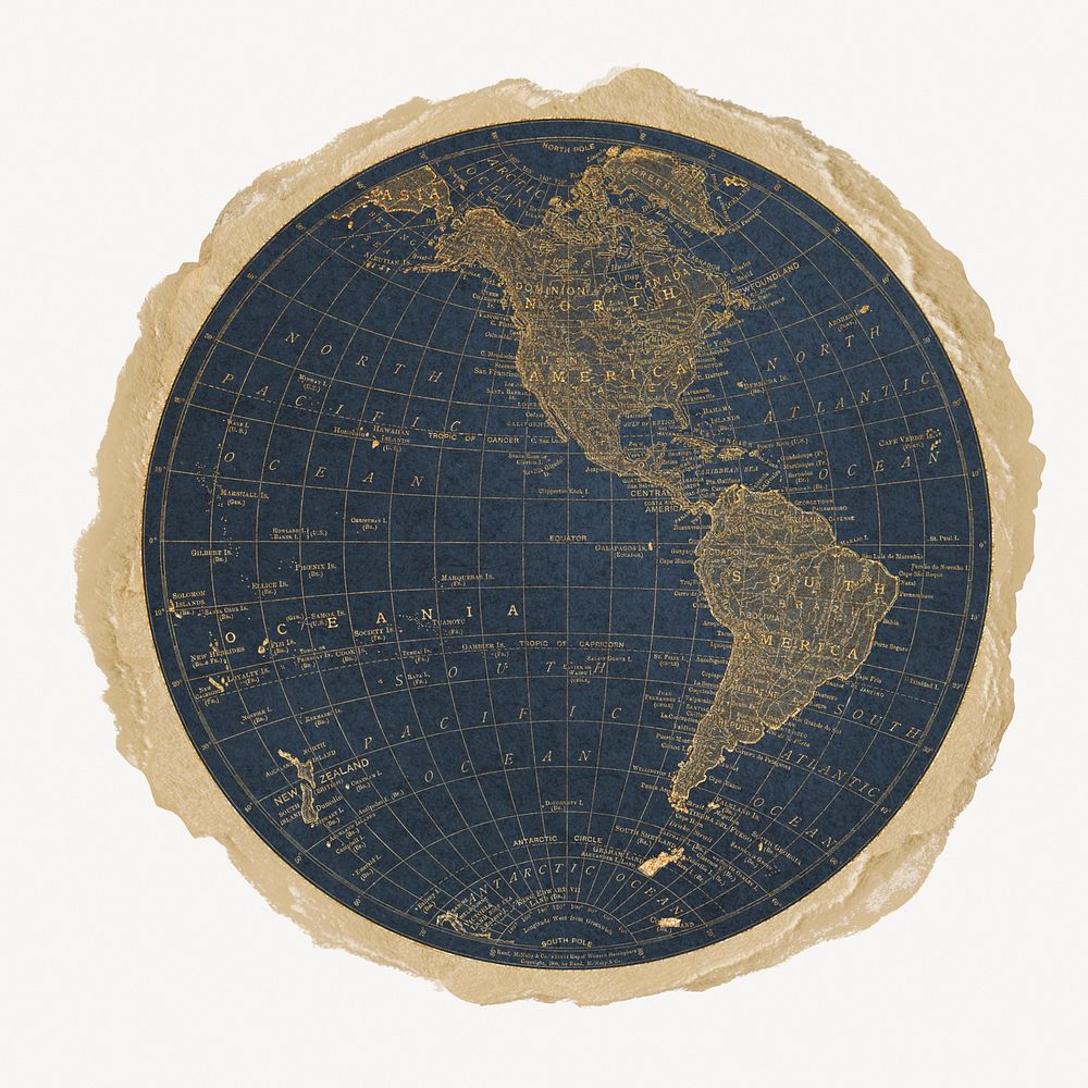 Globe, ripped paper collage element