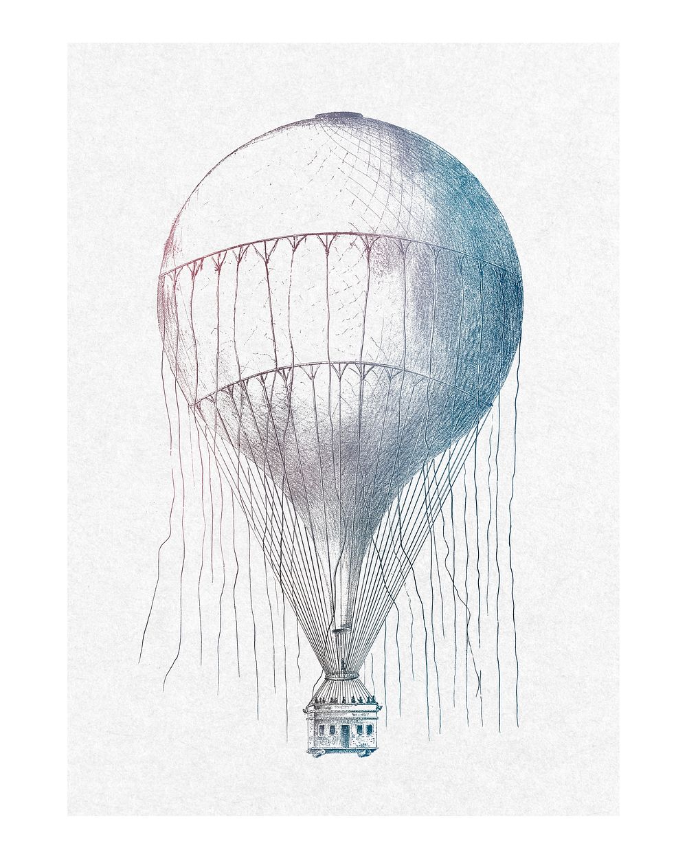 Hot air balloon vintage illustration wall art print and poster design remix from original artwork.