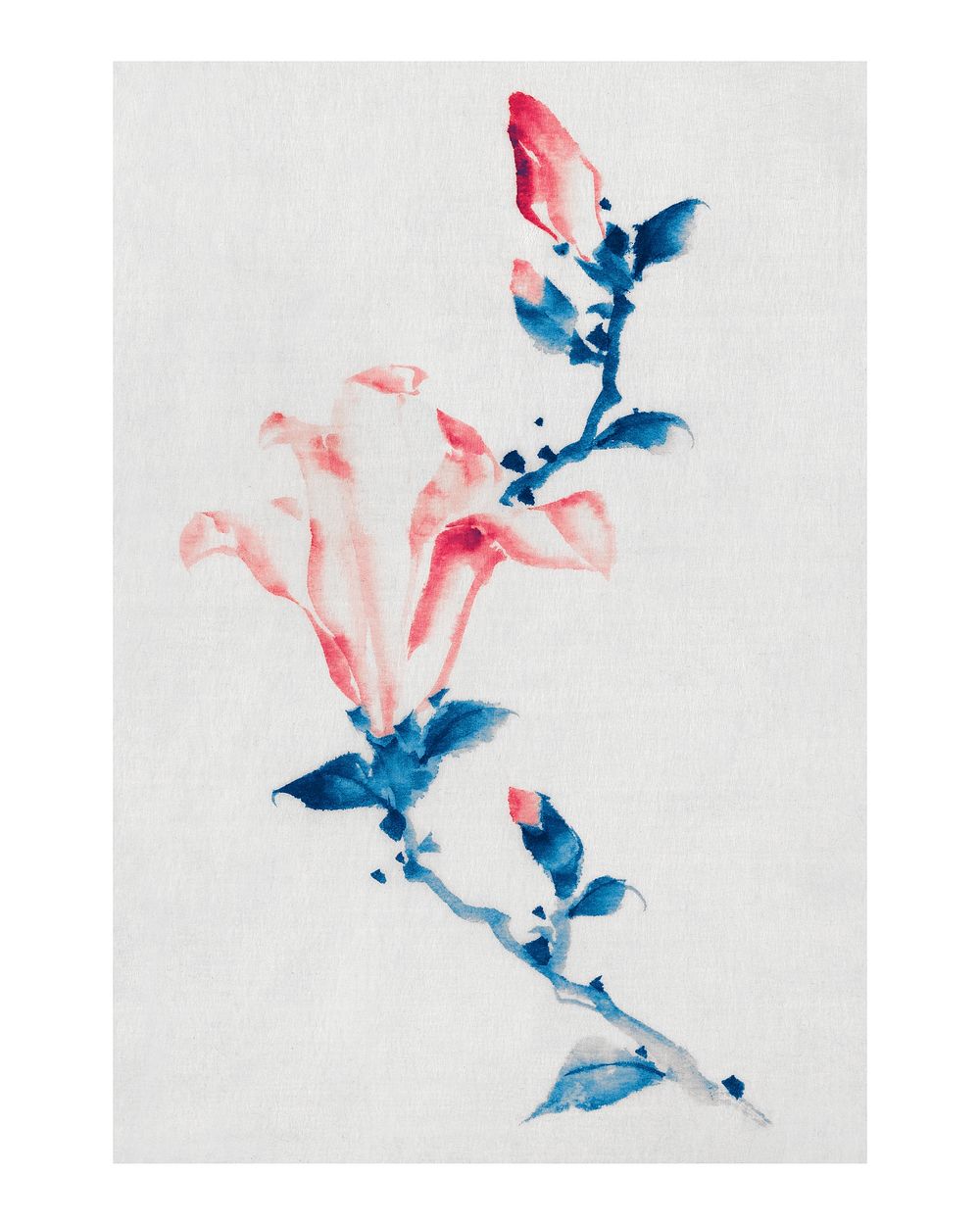 Blooming flower vintage wall art print poster design remix from original artwork by Katsushika Hokusai.