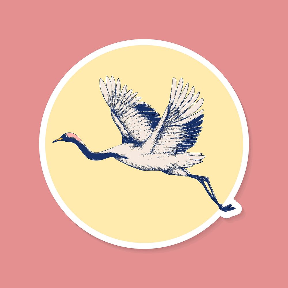 Traditional Japanese red crowned crane sticker with white border vector