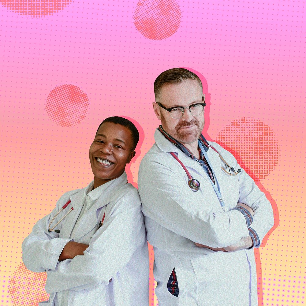 Covid-19 medical heroes on a pink background