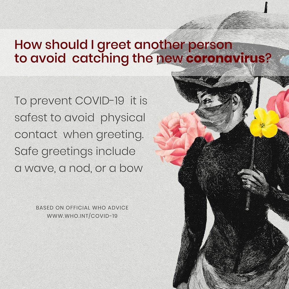 Advice on physical greeting during the COVID-19 pandemic vector social ad