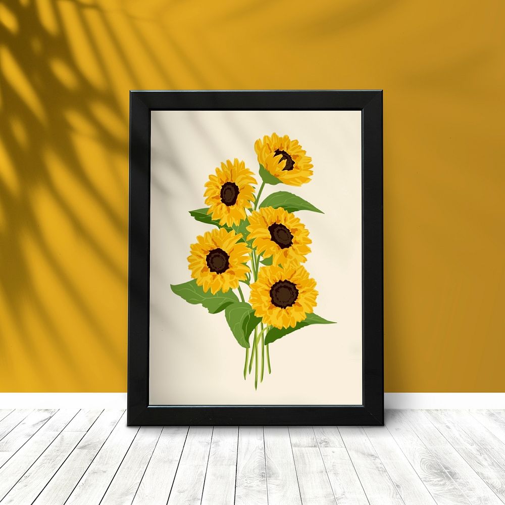 Sunflowers framed picture on a wall