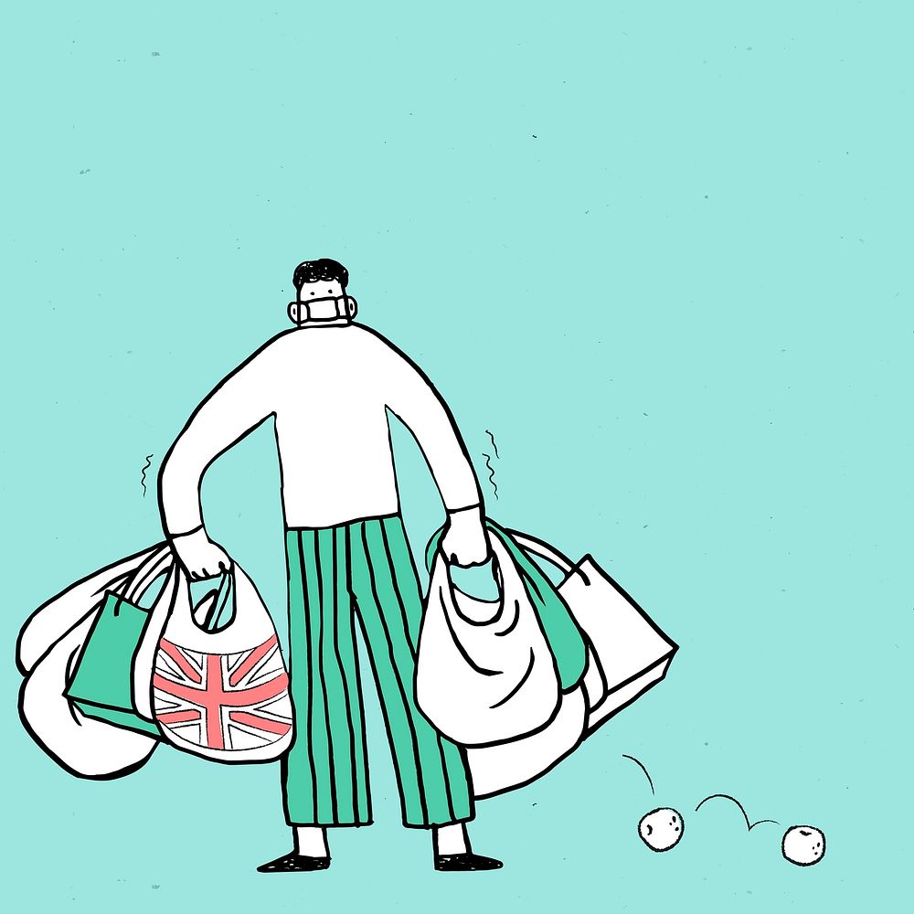 Panicking man hoarding food during the coronavirus pandemic illustration