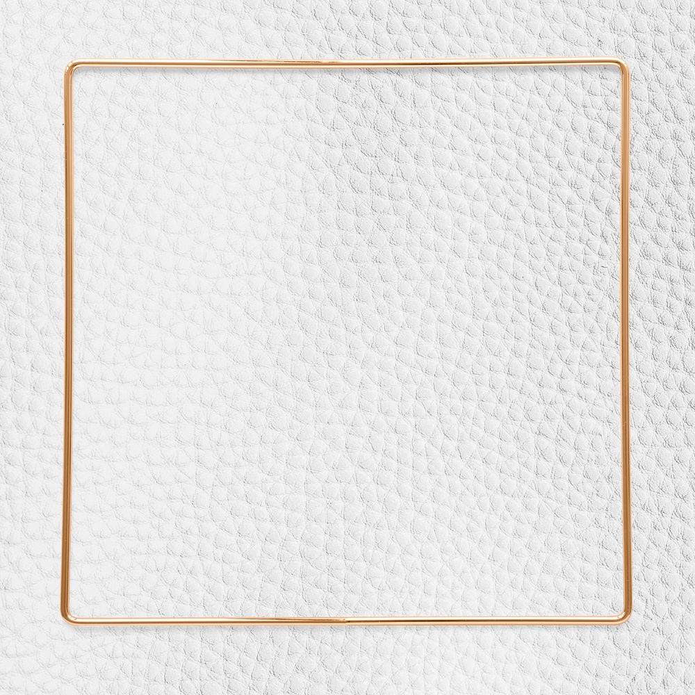 Square gold frame on a white leather textured background
