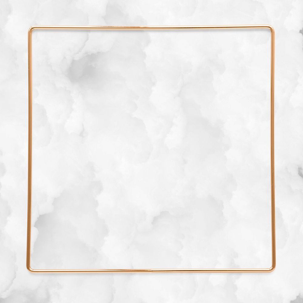 Square gold frame on a crumpled white paper textured background