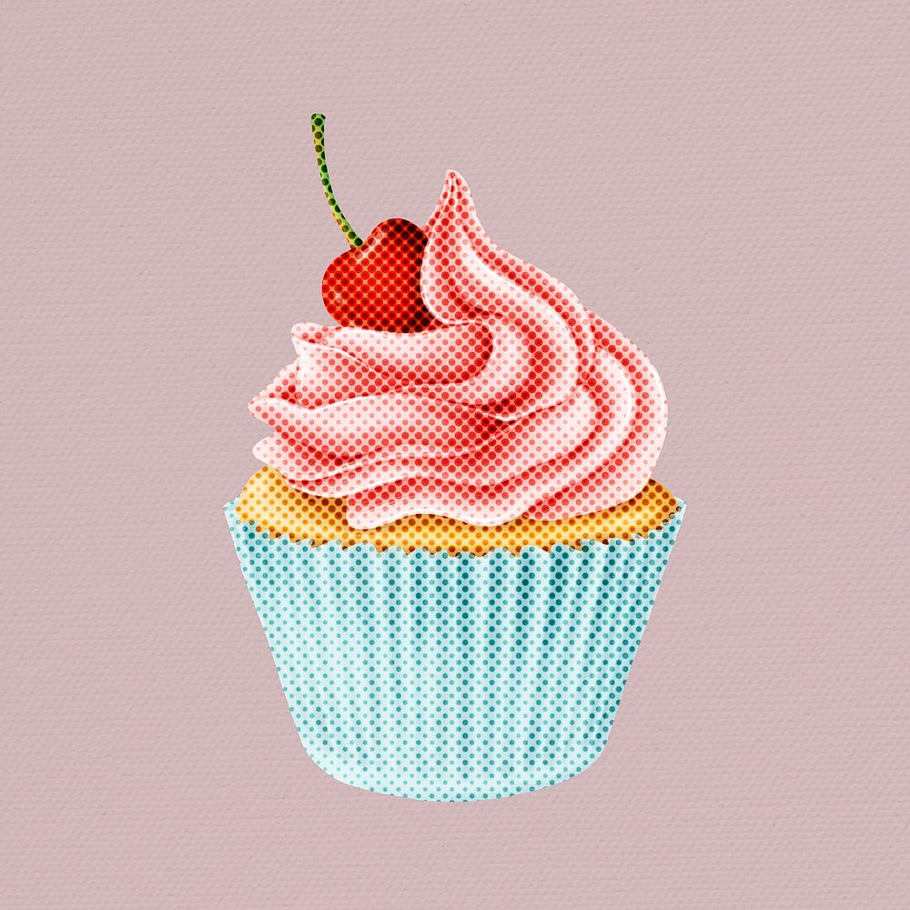 Halftone cherry cupcake sticker