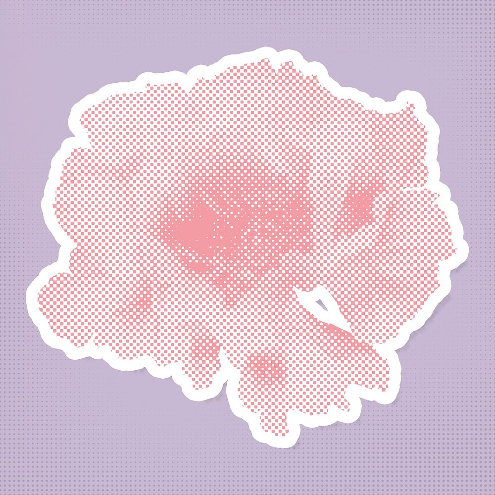 Halftone wild rose flower sticker overlay with white border 