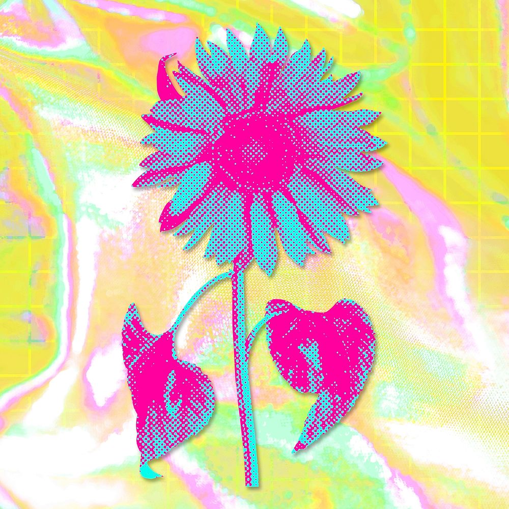 Funky neon halftone sunflower sticker