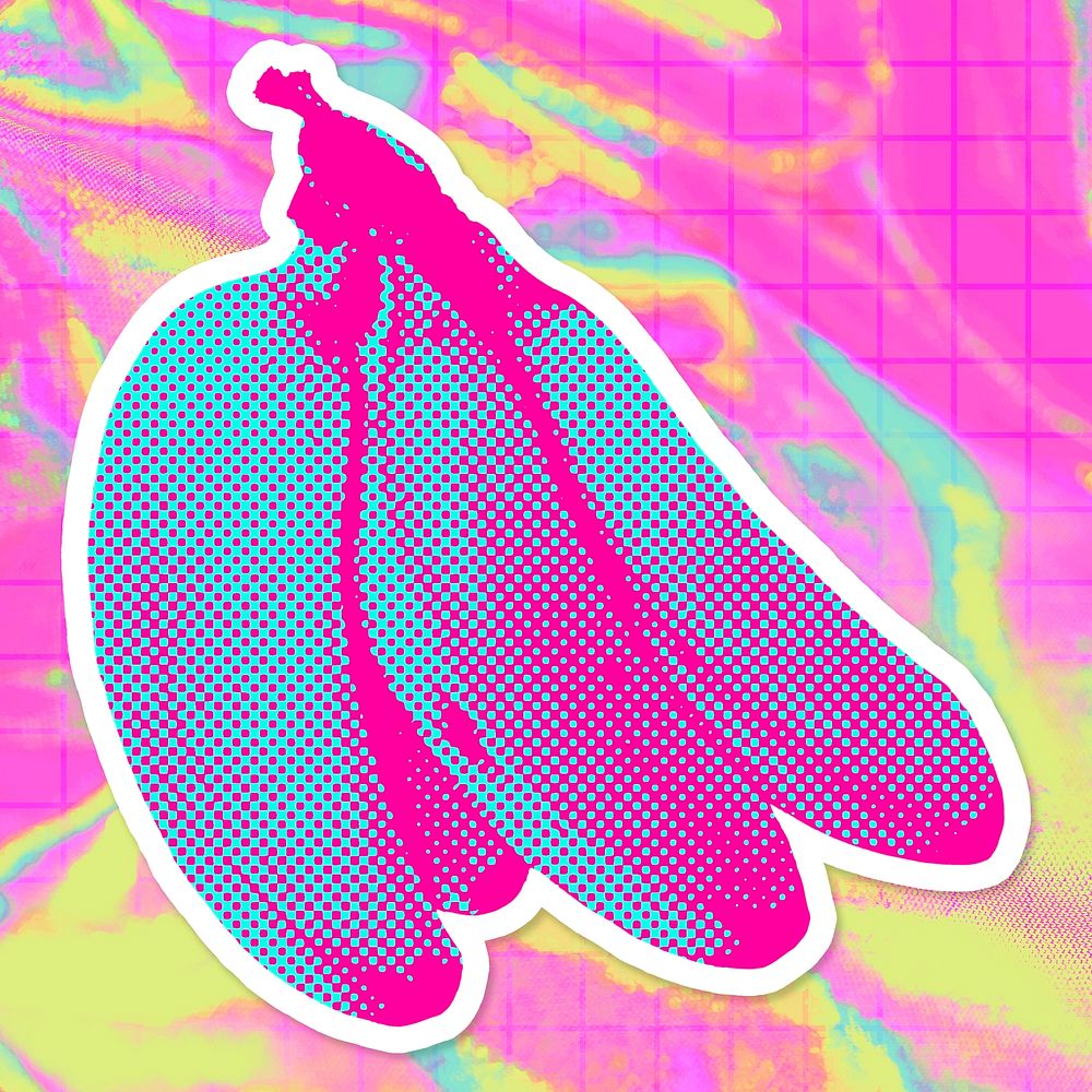 Funky neon halftone banana bunch sticker with white border