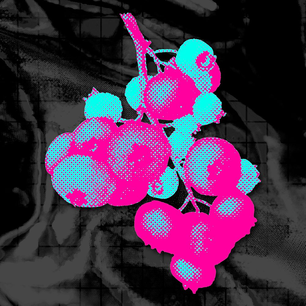 Funky neon halftone blueberry branch sticker