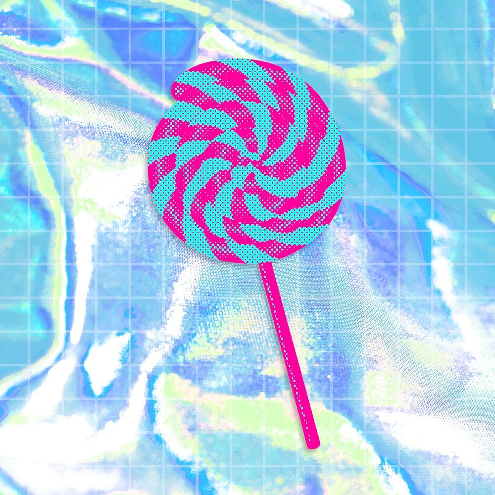 Hand drawn funky swirl lollipop halftone style illustration