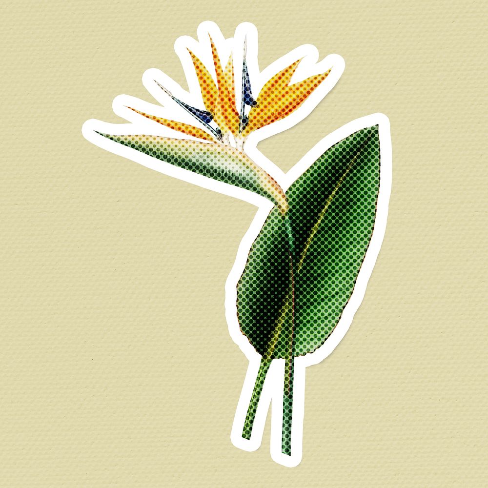 Halftone Bird of paradise flower sticker with a white border