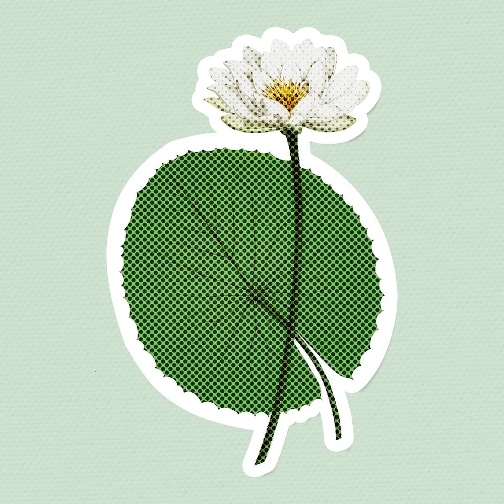 Halftone white Egyptian lotus sticker  with a white border