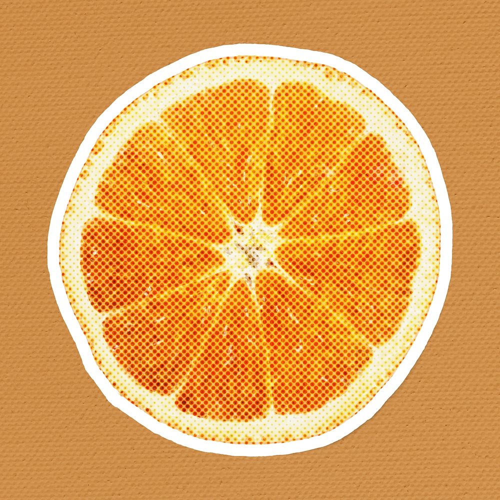 Halftone tangerine sticker with a white border