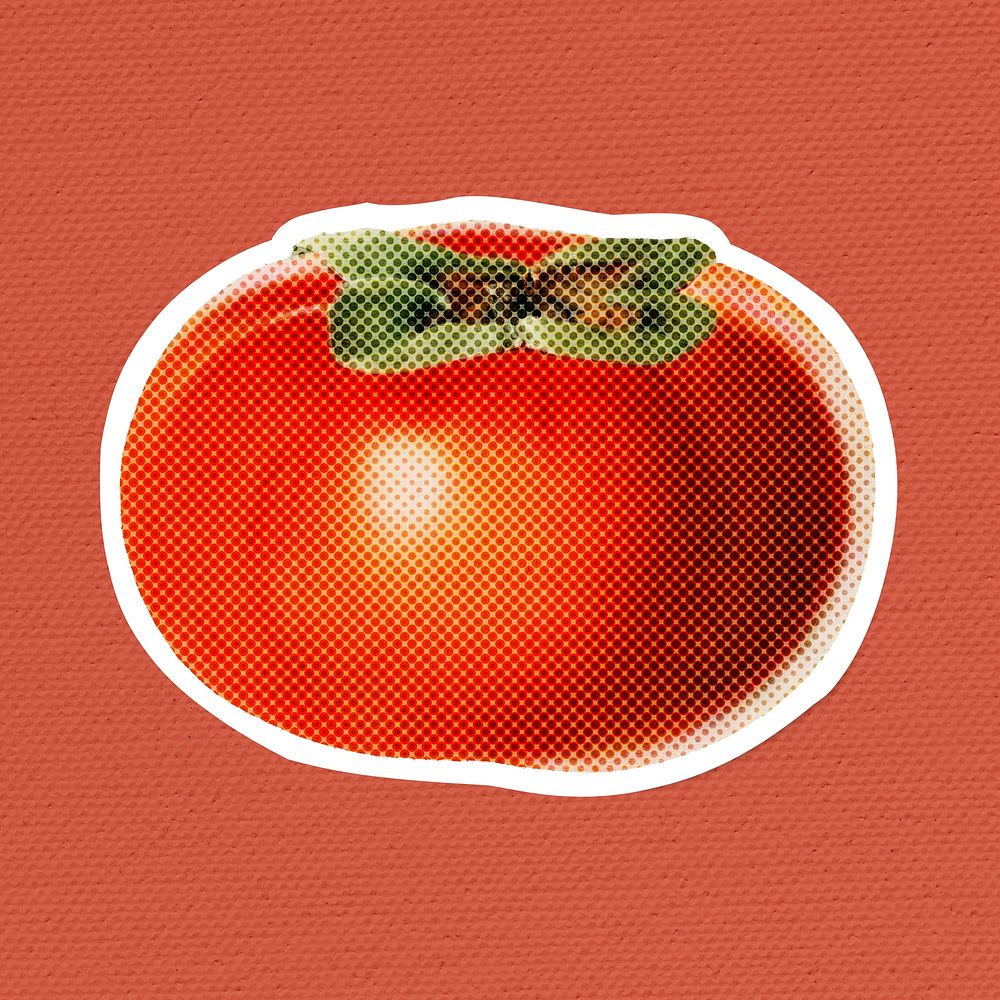 Halftone persimmon sticker with a white border