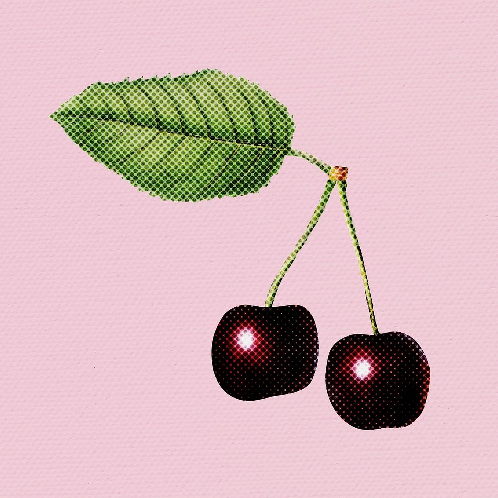 Halftone black cherry sticker design element