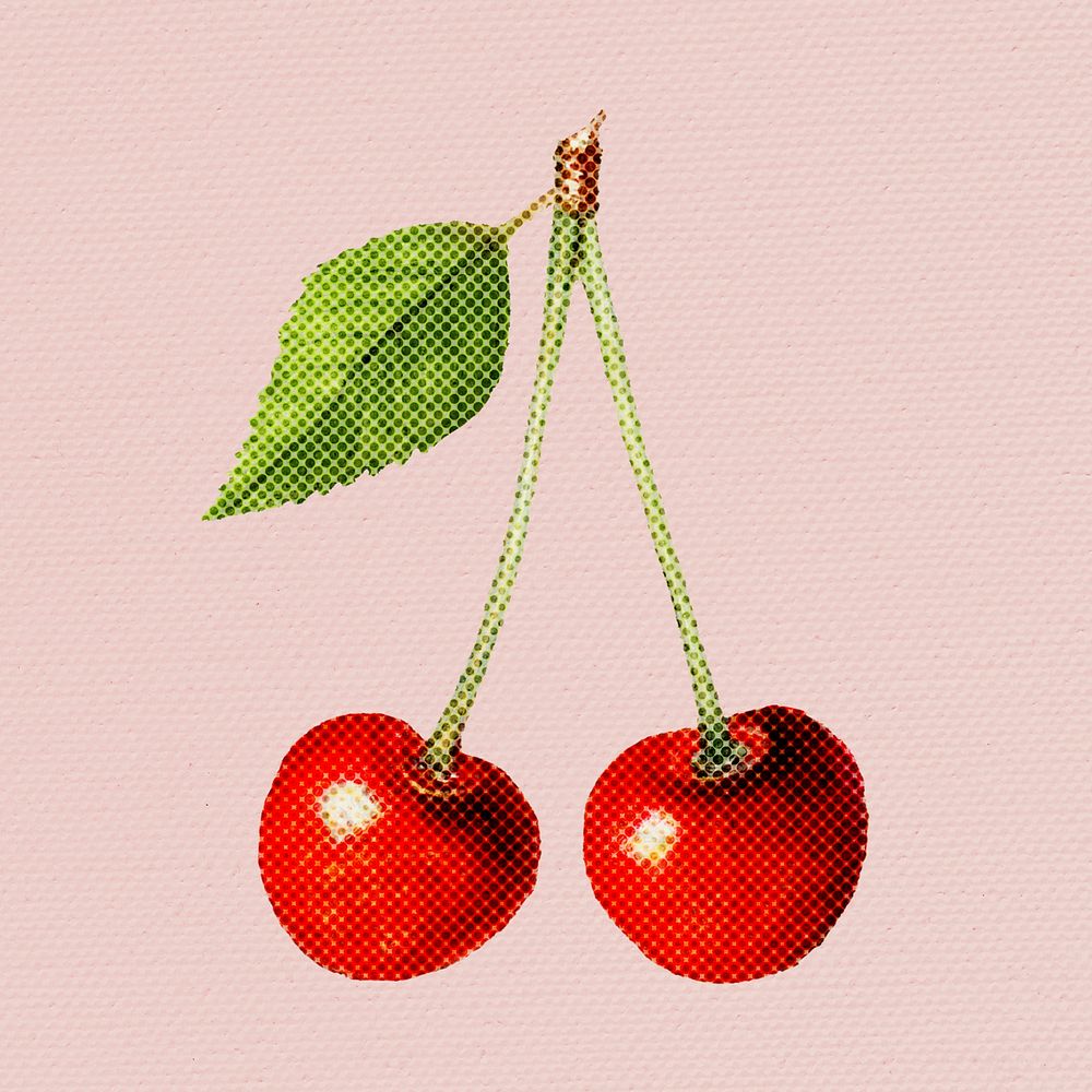 Halftone red cherry sticker design element