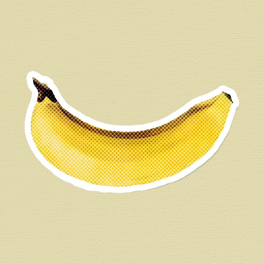Halftone ripe banana sticker with a white border