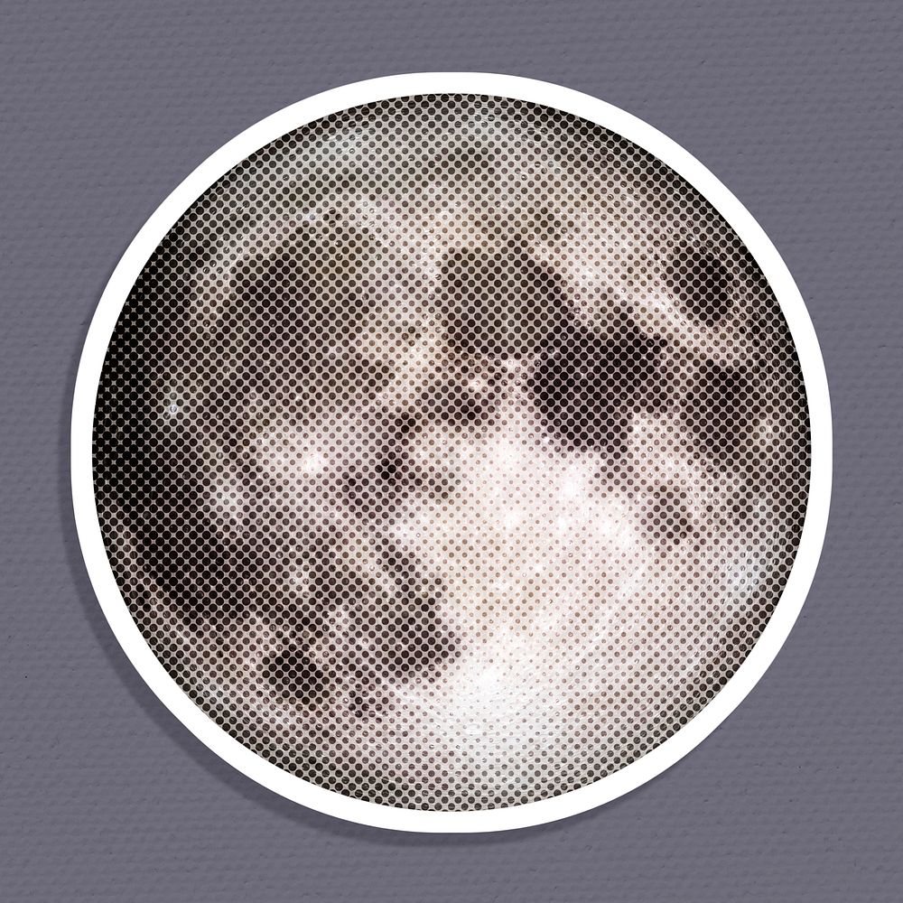 Halftone full moon sticker  with a white border