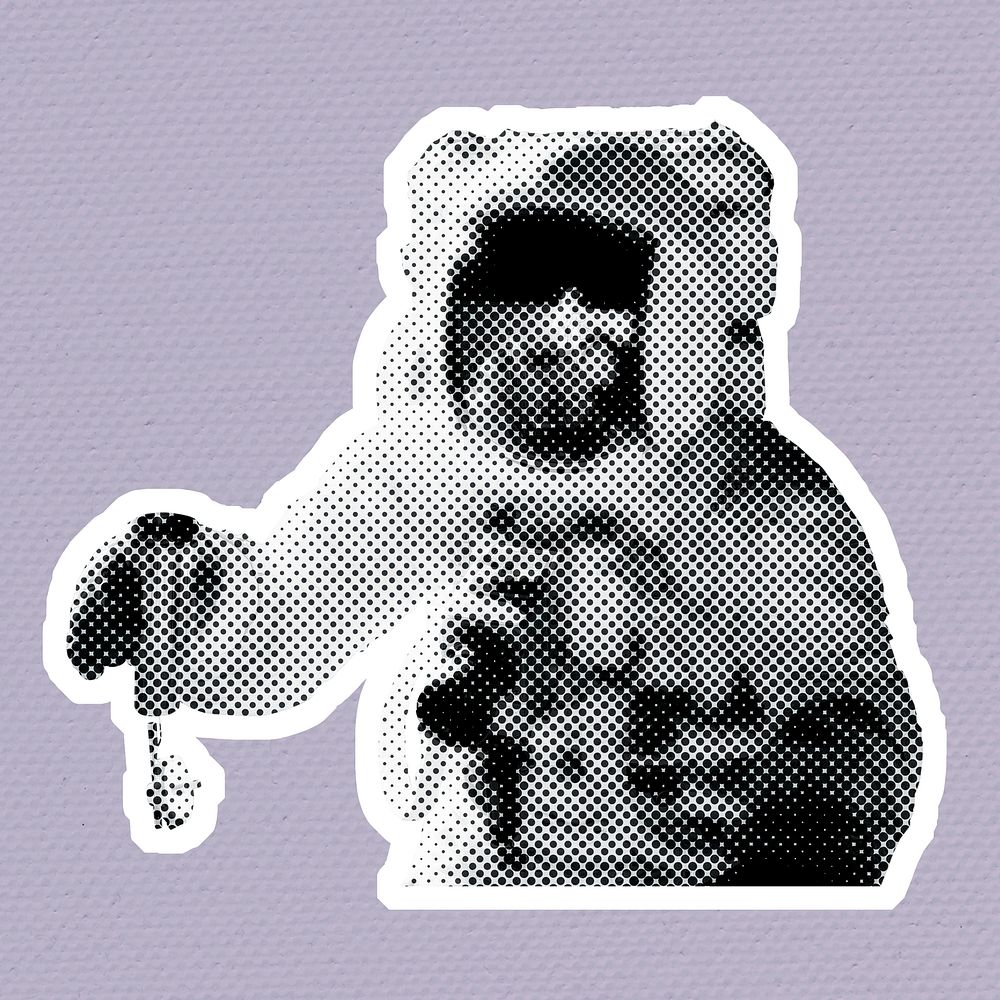 Halftone astronaut sticker  with a white border