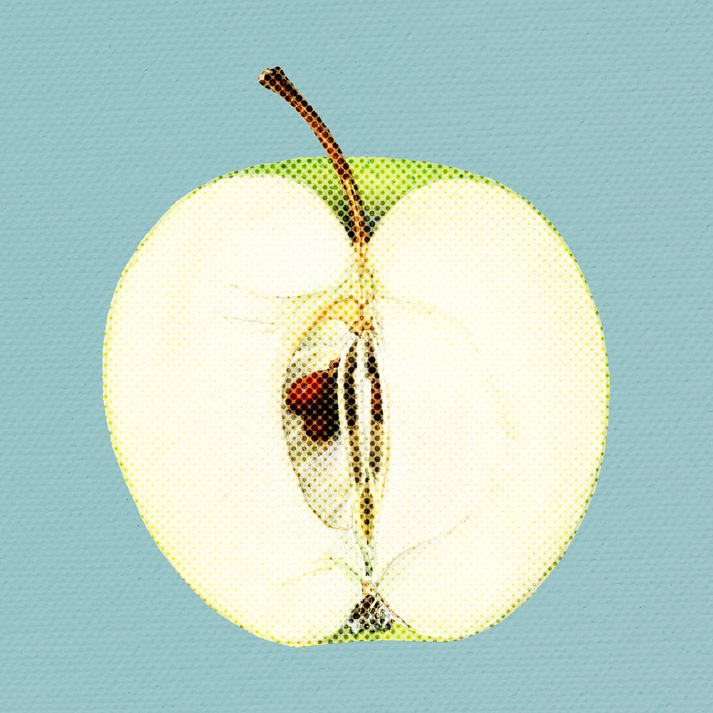 Halftone green apple cut on a half sticker